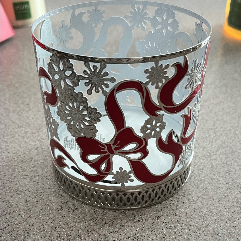 Bath and Body Works Festive Red and Silver Candle Holder